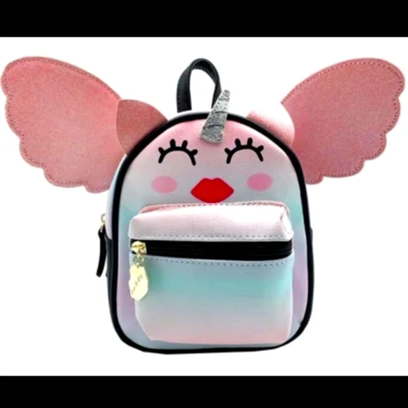 Luv Betsey Johnson Mini Backpack Purse Glitter Wings Unicorn Fairy y2k Betsey Johnson Silver Robot Micro Backpack Purse, Glitter  main image 4